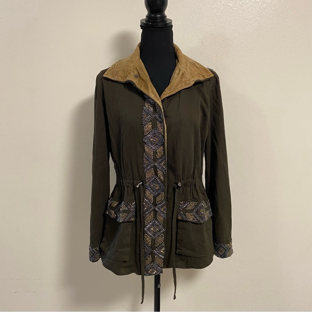 Haute Hippie Jacket Women’s Size XS Olive Green Beaded Eagle Army Style Jacket